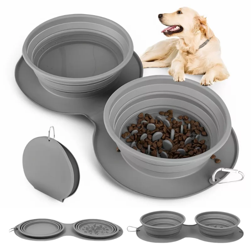 dog bowl, collapsible dog bowl, portable dog bowl, foldable dog bowl, non slip dog bowl, dog double bowl