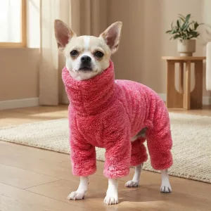 Warm Fleece Dog Onesies Cute Soft Pet Pyjamas with High Collar