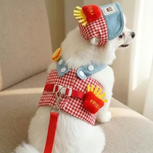 Cute Dog Harness Vest Costume Leash Set with Cap