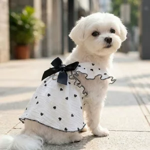 Cute Cotton Dog Bow Dress with D-Ring