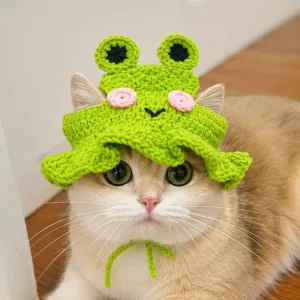 Cute Frog Crocheted Cat Hat