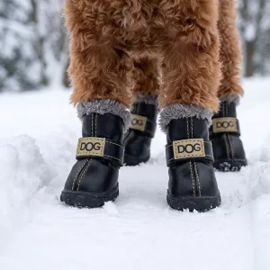 4pcs Warm Waterproof Dog Snow Boots Anti-Slip Plush Winter Shoes