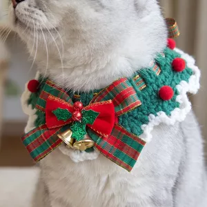 Cute Knitted Cat Bow Collar Christmas Crocheted Bib